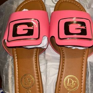 Women's Pink Slide Sandals with Gold Accent